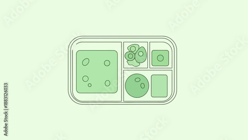 Minimalist Lunchbox Design With Segmented Food Compartments And Simple Green Palette