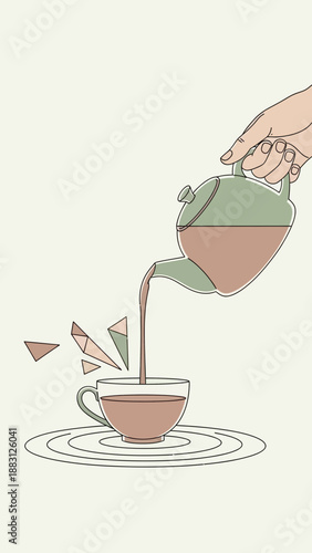 Minimalist Illustration of Tea Ceremony with Geometric Elements and Neutral Tones Aesthetic