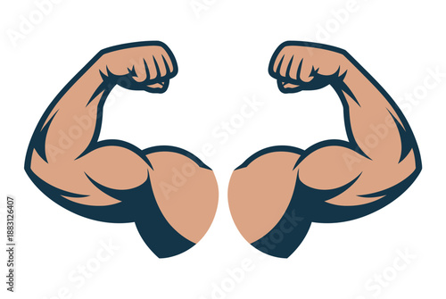 A cartoon illustration of two flexed muscular arms on a white background