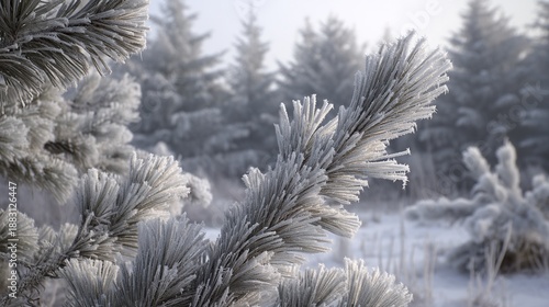 Wallpaper Mural A close-up of snow-covered pine branches, with blurred trees in the background highlighting the clear natural details and serene beauty of the winter landscape. Torontodigital.ca