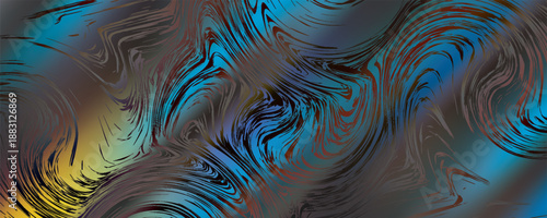 Colorful psychedelic background made of interweaving curved shapes. Illustration