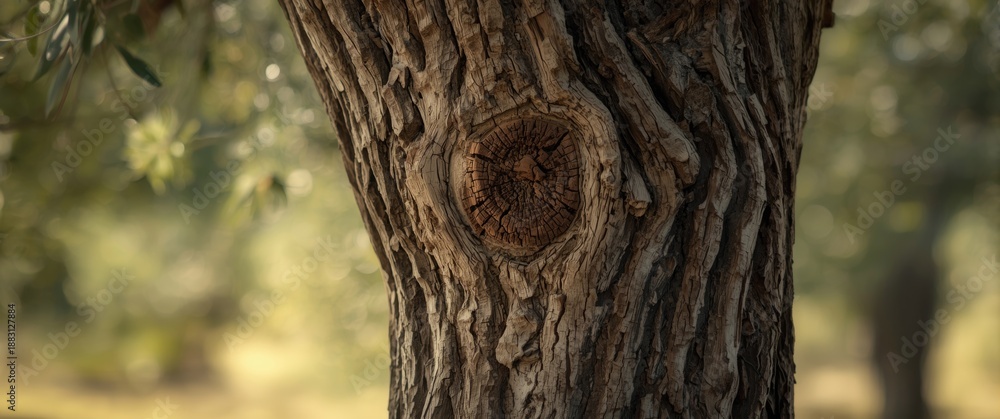 Fototapeta premium Macro shot of a textured tree trunk with prominent knots