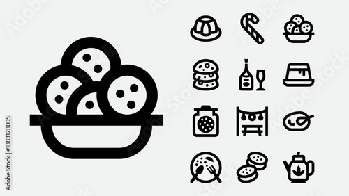 Christmas food and holiday meal icons set