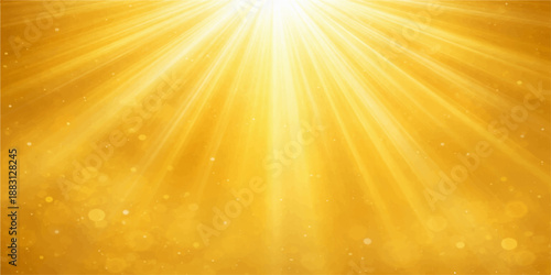 An abstract golden sunburst background featuring bright orange rays and a warm summer glow in a vibrant vector illustration of sunlight exploding across a sunny yellow sky