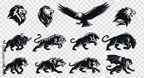 Dynamic Silhouette of Three Ferocious Predators: Roaring Wild Animal Pack Vector Illustration