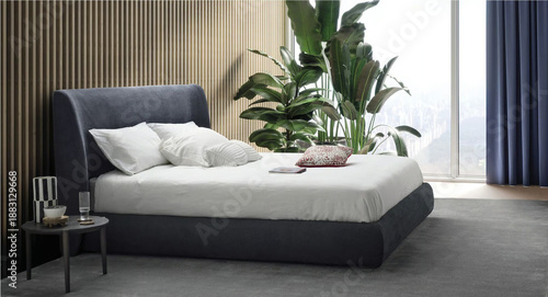 Schilderij op canvas Modern luxury bedroom interior in minimal scandinavian style, 3d render