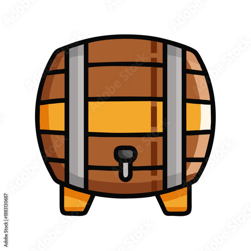 Wooden Beer Barrel Oktoberfest Flat Vector Illustration