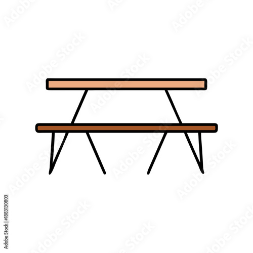 Beer Garden Picnic Table Flat Vector Illustration