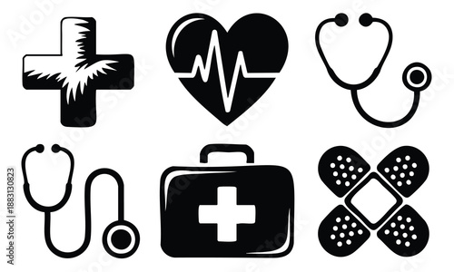 Set bundle world health day silhouette medical symbols for treatment