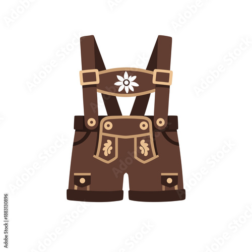 Decorative Lederhosen Oktoberfest Costume Flat Vector