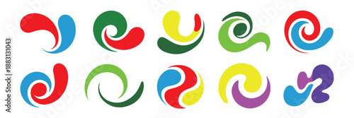Abstract wave logo set featuring organic swirl shapes in vibrant colors for corporate branding identity design elements collection isolated on transparent background for creative business use