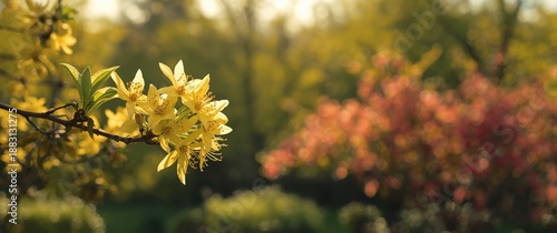 Blooming Chinese witch hazel with yellow flowers