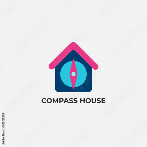 Modern house logo with compass symbol representing direction, guidance, and trust. Ideal for real estate, property consultant, navigation, and home services branding