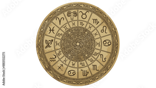Astrological Zodiac Circle with Symbols and Signs