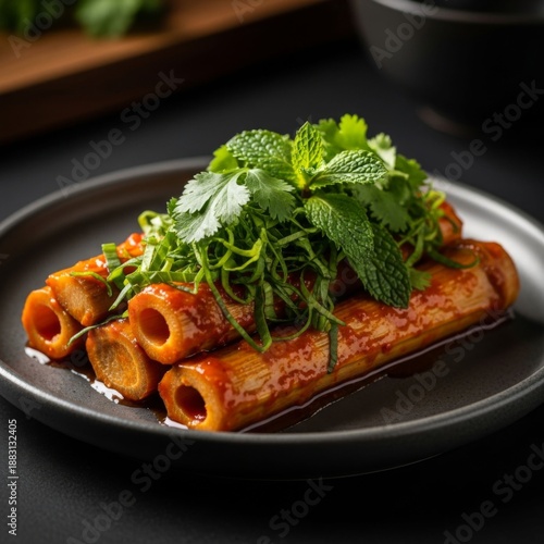 Savory Stuffed Bamboo Shoots with Thai Chili Sauce and Fresh Herbs