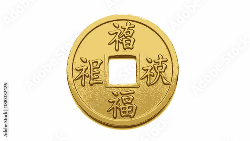 Ancient Chinese Gold Coin with Good Luck Symbols