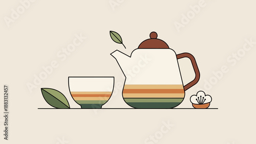 Minimalist Teapot and Cup Illustration Displaying Serene Tea Time Aesthetics