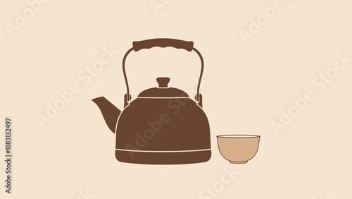 Minimalist Teapot and Cup Illustration In Calm Tones For Visual Appeal
