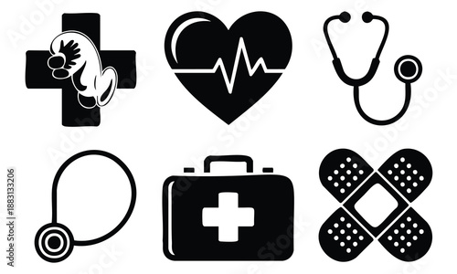 Set bundle world health day silhouette medicine collection symbols objects icons