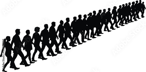 Businesspeople walking in diagonal formation silhouette set, ideal for corporate, teamwork, leadership, and organizational design themes.