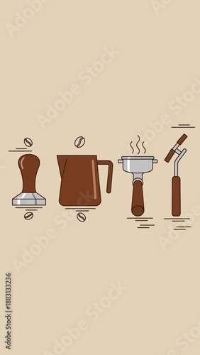 Minimalistic Coffee Brewing Essentials Illustrated on a Beige Backdrop for Beverage Creation