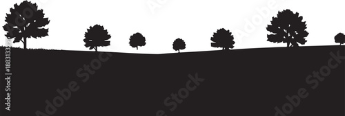 Distant field and trees vector silhouette illustration for minimalist rural landscape art