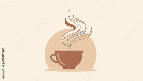 Minimalistic Coffee Cup Illustration Depicting Aroma and Freshly Brewed Beverages