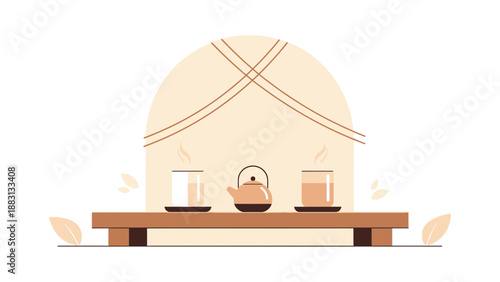 Minimalist Tea Ceremony Illustration Depicting Tranquility and Peaceful Moments