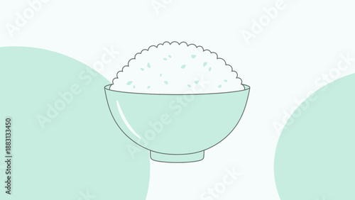 Minimalistic Depiction Of A Bowl Filled With Steaming Rice In Soft Pastel Colors