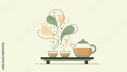Minimalist Tea Ceremony Illustration Depicting Tranquility and Serenity in Simple Lines