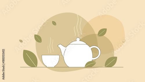 Minimalist Tea Ceremony Illustration Depicting Tranquility, Serenity, And Relaxation