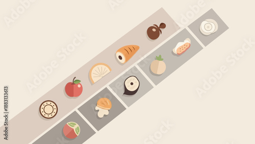 Minimalistic Food Elements Arranged Diagonally on a Beige Background for Design