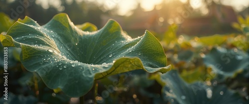 Lotus leaf with stunning water drops