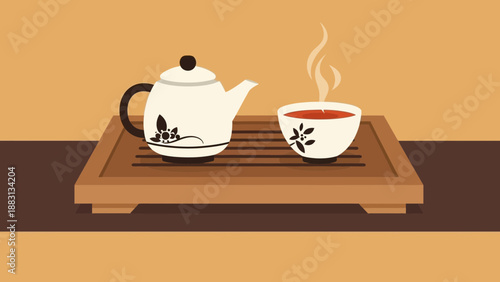 Minimalist Tea Set Still Life Illustration Depicting Tranquility and Serenity