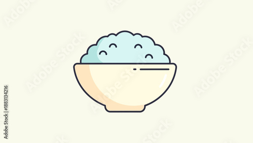 Minimalistic Illustration Of Rice Dish in A Cream Colored Bowl on Light Background