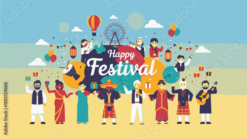 Happy Festival Celebration with Diverse People