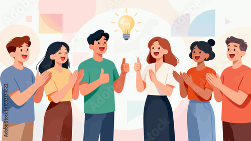 A group of people are clapping and giving thumbs up to each other. Concept of teamwork and collaboration