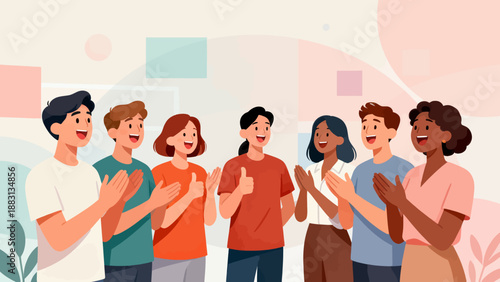 A group of people are clapping and smiling at each other. Concept of unity and happiness among the group