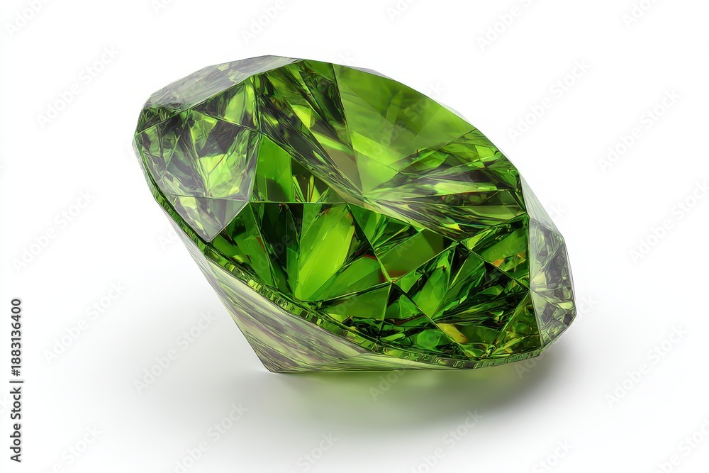 Fototapeta premium Close-Up Jewel: Green Diamond Crystal with High Shine on White Backdrop