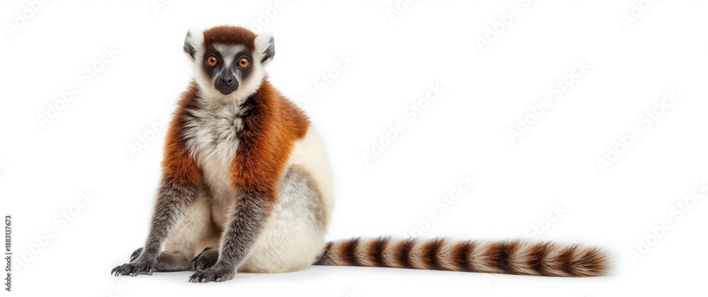 Fototapeta premium Eulemur rubriventer, Red-bellied Lemur, 21 years old, seated in front of a white background