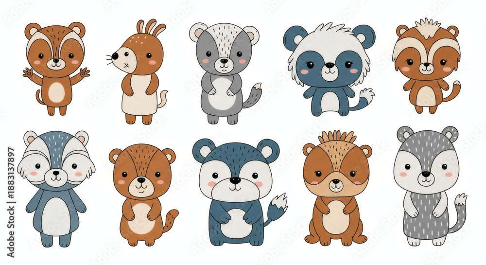 Obraz premium Collection of cute animal doodles in a whimsical and playful style, perfect for children’s decor.