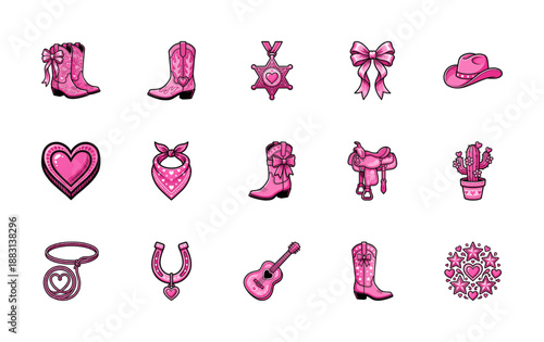 Pink Coquette Western Cowgirl Graphic Element Set for Rodeo Bachelorette Parties and Social Media