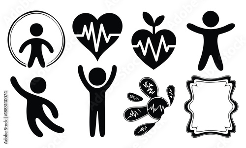 World health day silhouette set bundle happy life and vitality icon