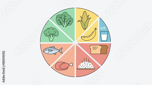 Nutrition Diagram Depicting Dietary Guidelines And Healthy Food Portioning