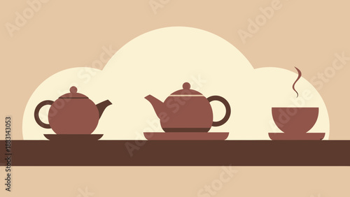 Minimalistic Tea Set Illustration Depicting Tranquility And Comfort In Warm Tones