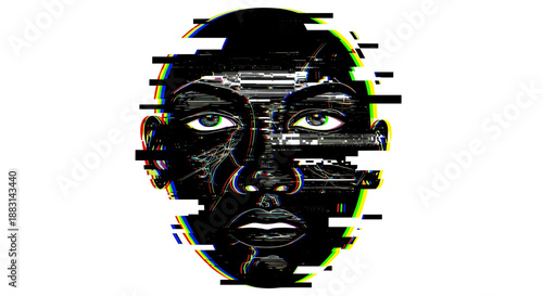 Glitch Art Male Face Portrait.