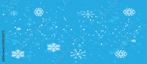 A beautiful winter scene with snowflakes falling on a blue background. Snowy mountains on a blue background. Vector illustration.