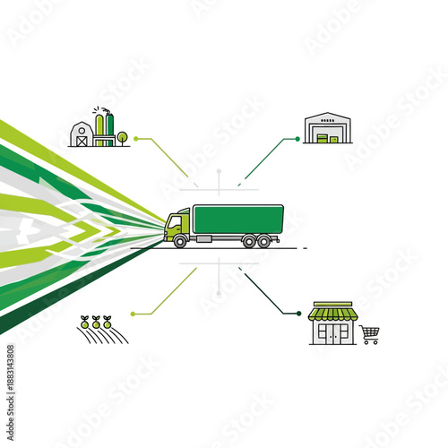 Modern Logistics And Distribution Network Depicted With Truck Connecting Supply Chain Elements