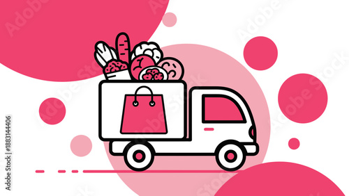 Online Food Delivery Service: Fresh Groceries Transported in a Modern Commercial Vehicle
