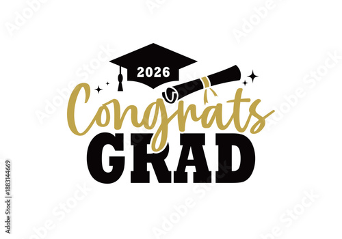 Congrats Grad 2026 Graduation Celebration Typography for Print